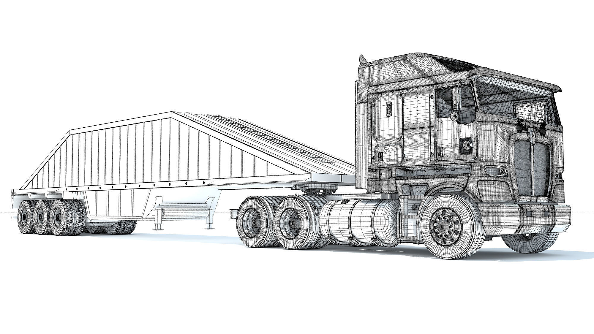 Truck with Bottom Dump Trailer 3D model_19