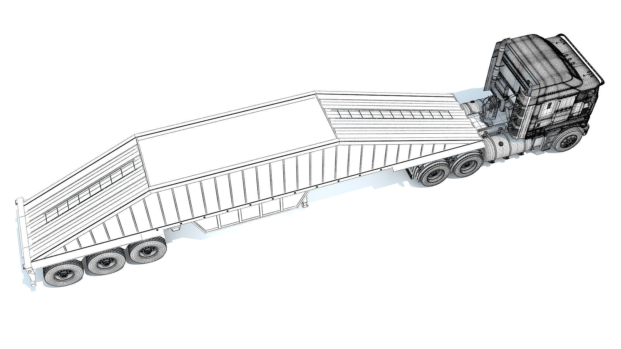 Truck with Bottom Dump Trailer 3D model_18