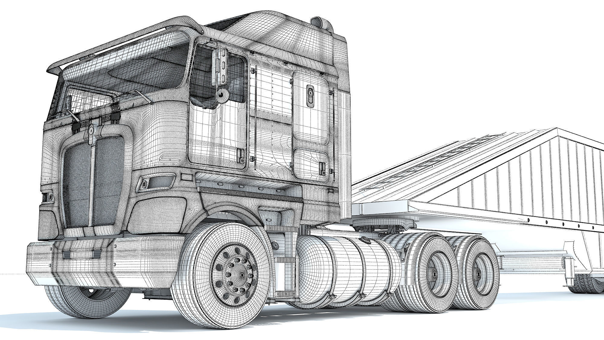 Truck with Bottom Dump Trailer 3D model_20