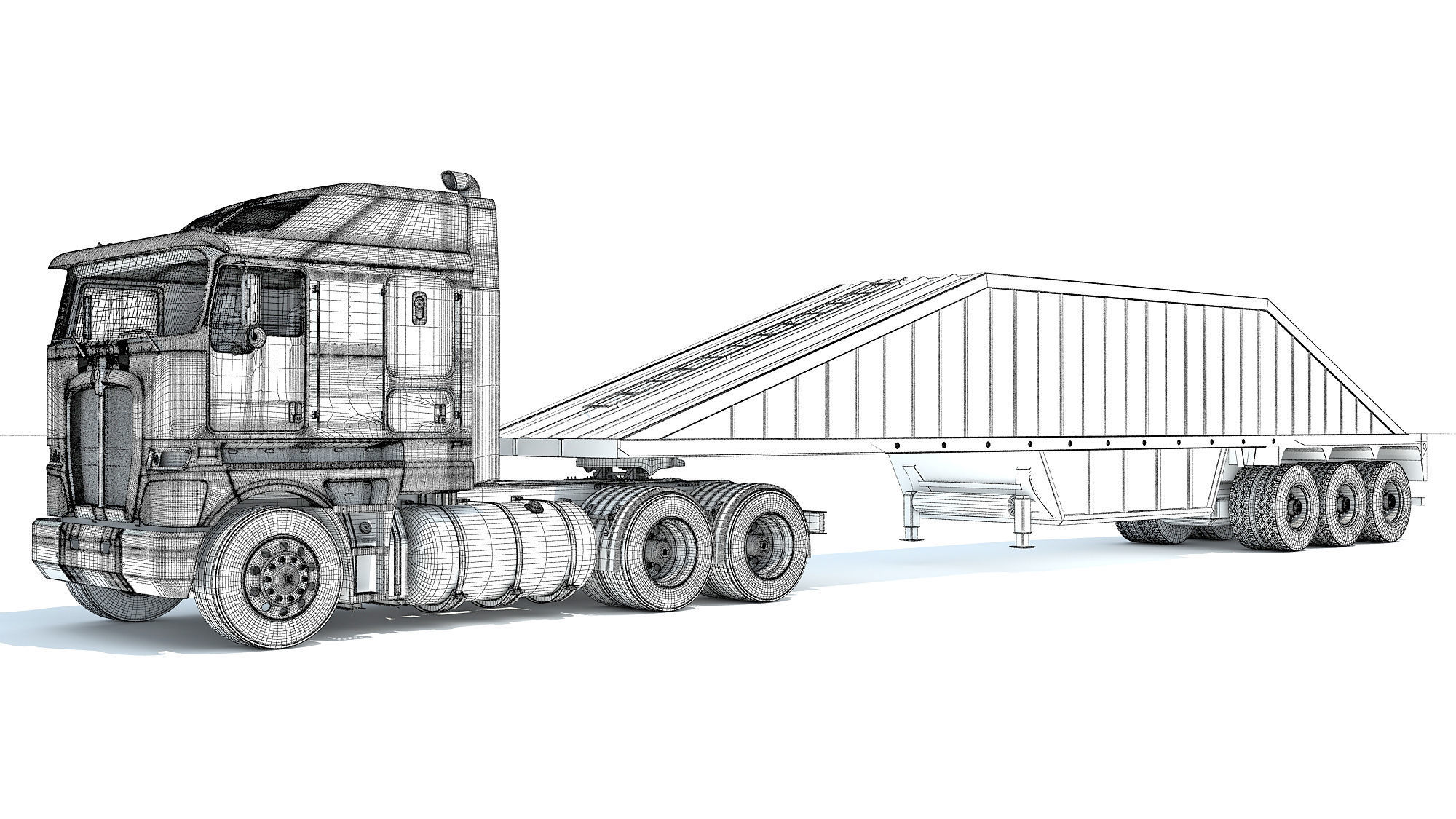 Truck with Bottom Dump Trailer 3D model_16