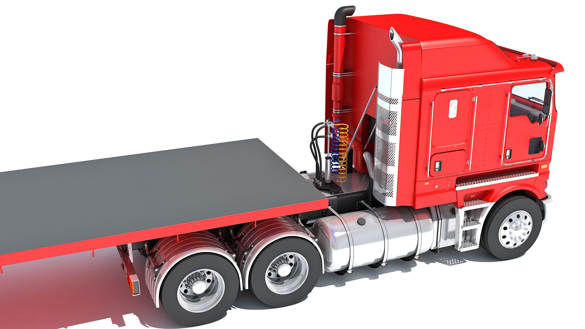 Truck with Flatbed Trailer 3D model_16