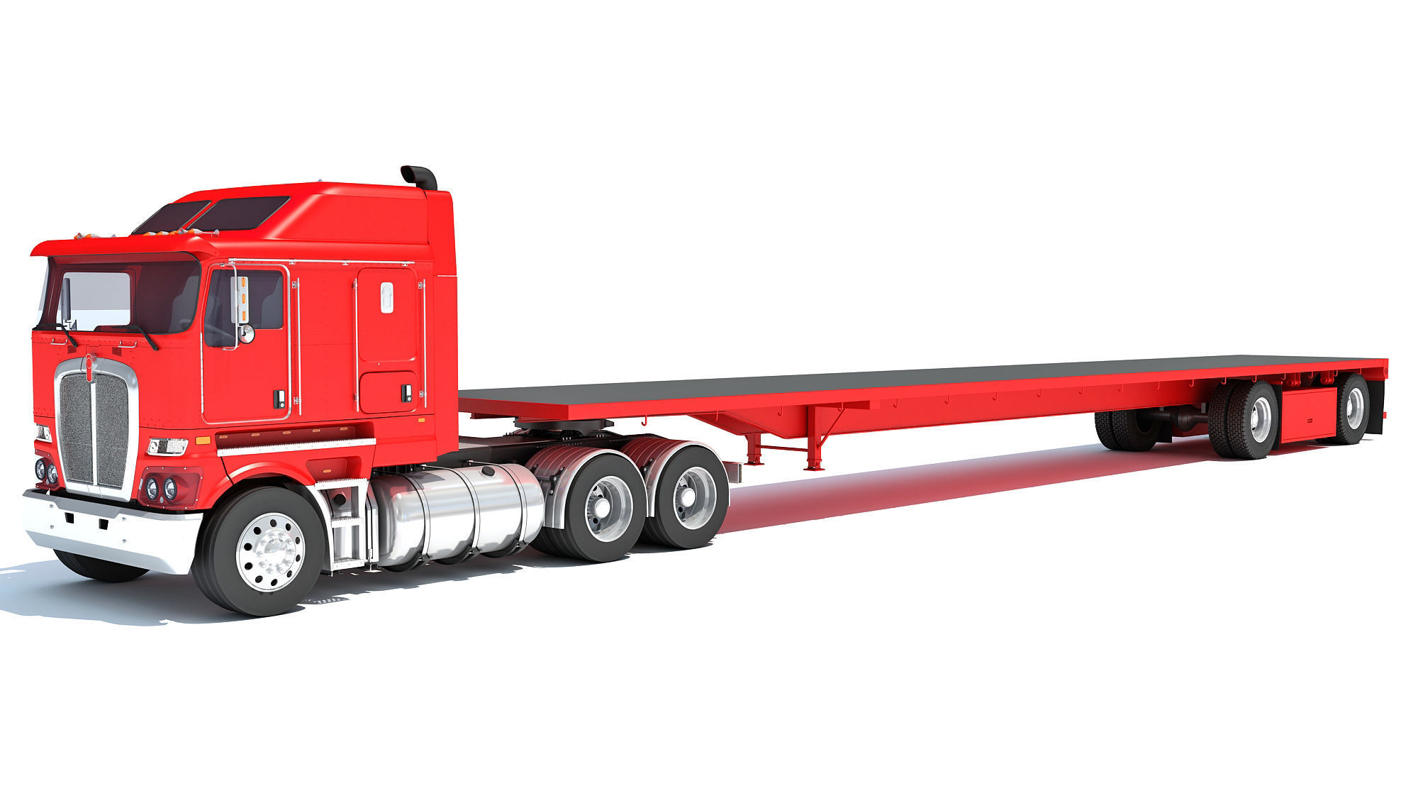 Truck with Flatbed Trailer 3D model_8
