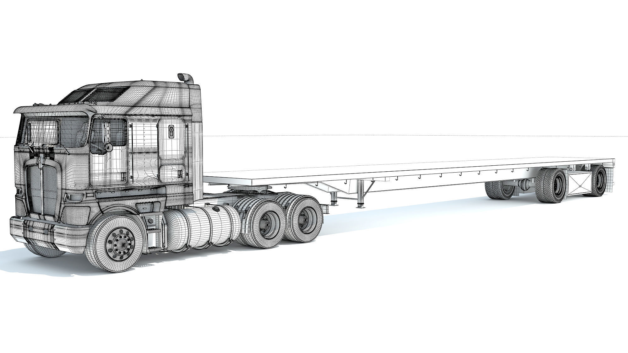 Truck with Flatbed Trailer 3D model_17