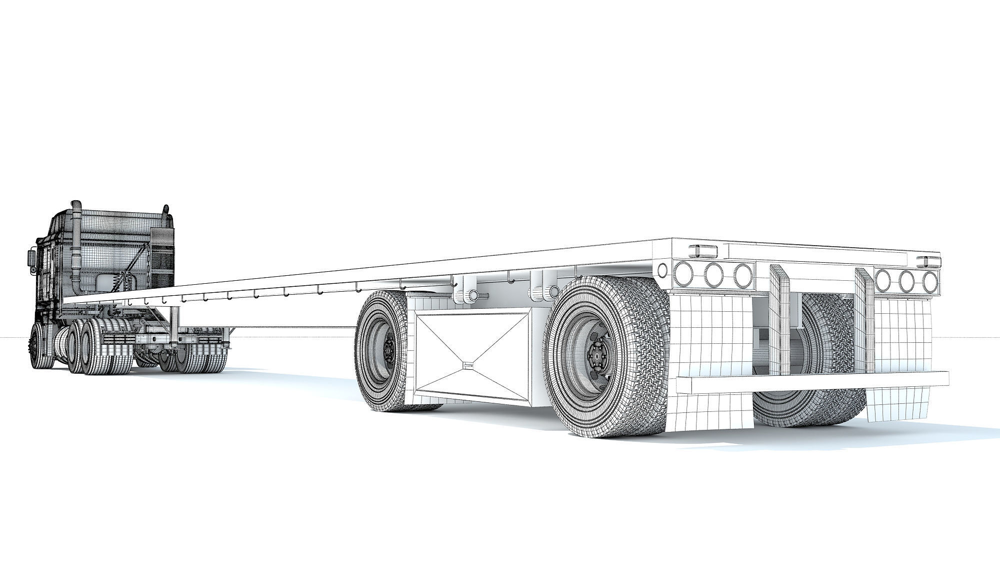 Truck with Flatbed Trailer 3D model_18