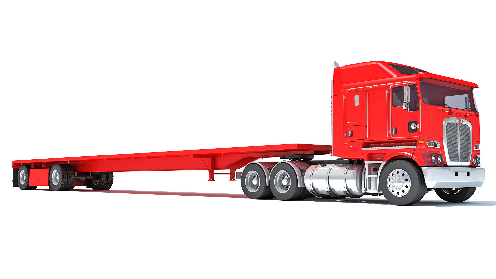 Truck with Flatbed Trailer 3D model_9