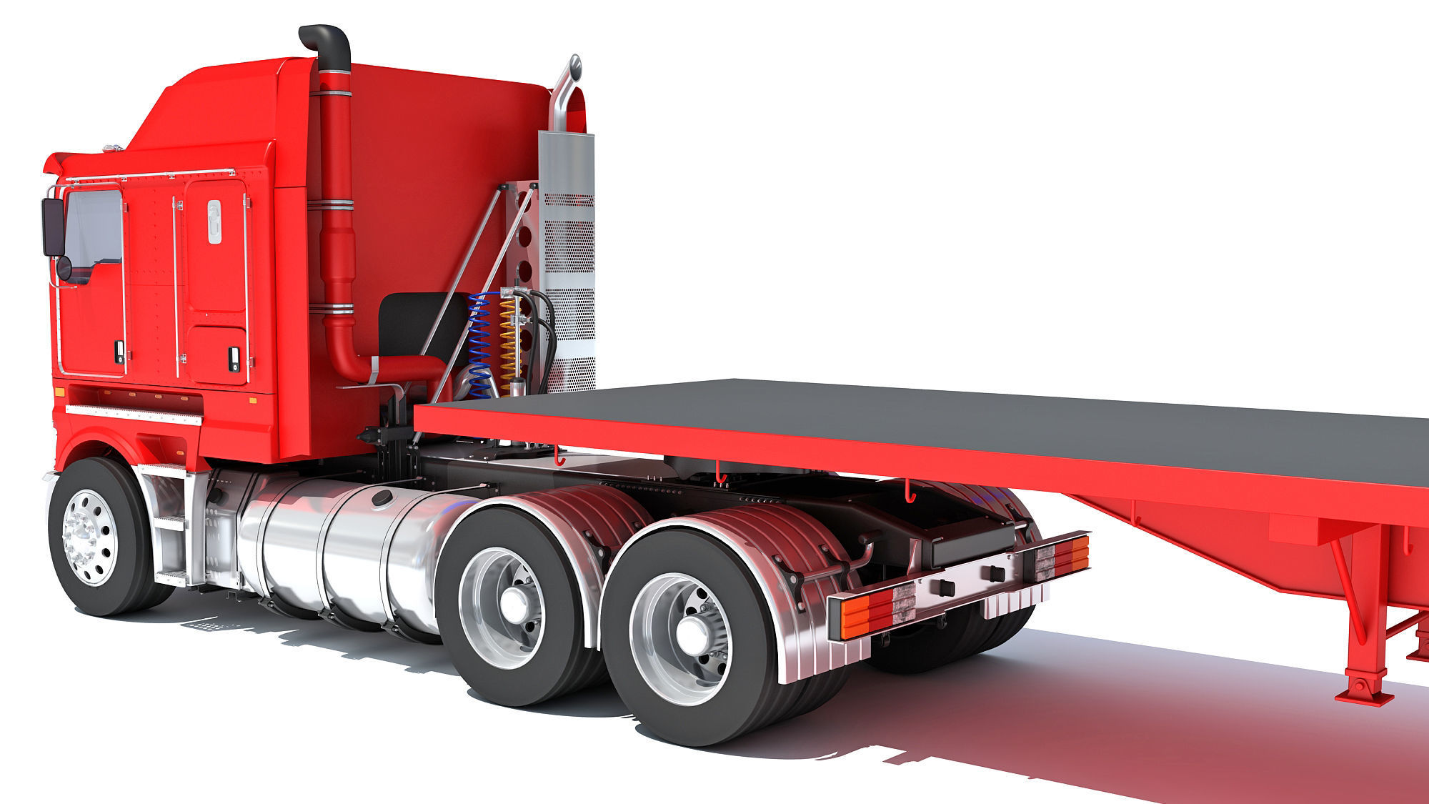Truck with Flatbed Trailer 3D model_13