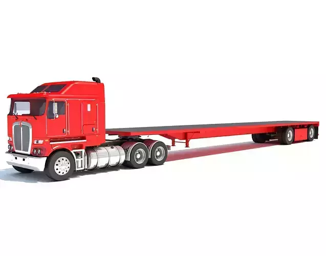 Truck with Flatbed Trailer 3D model