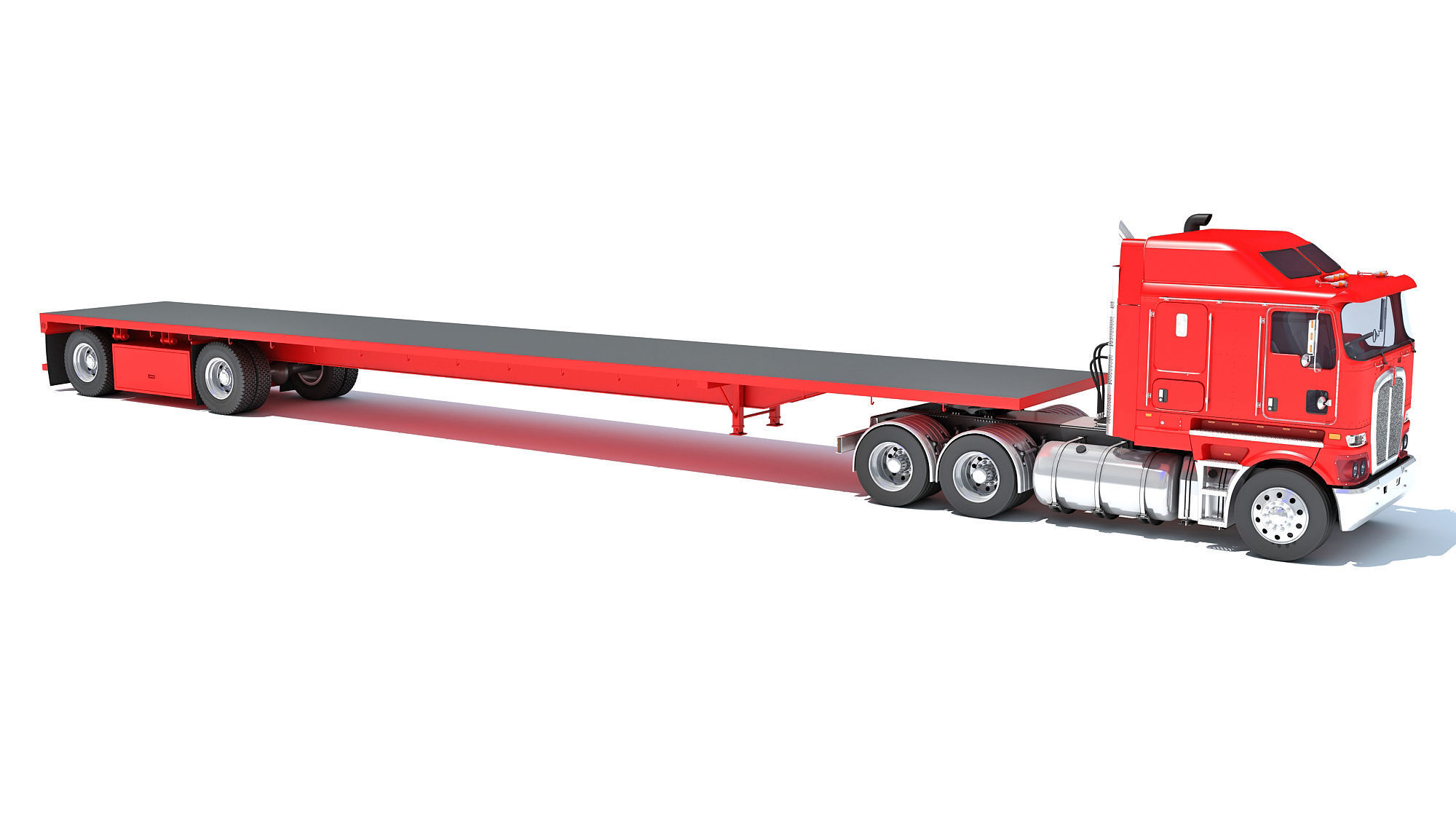 Truck with Flatbed Trailer 3D model_7