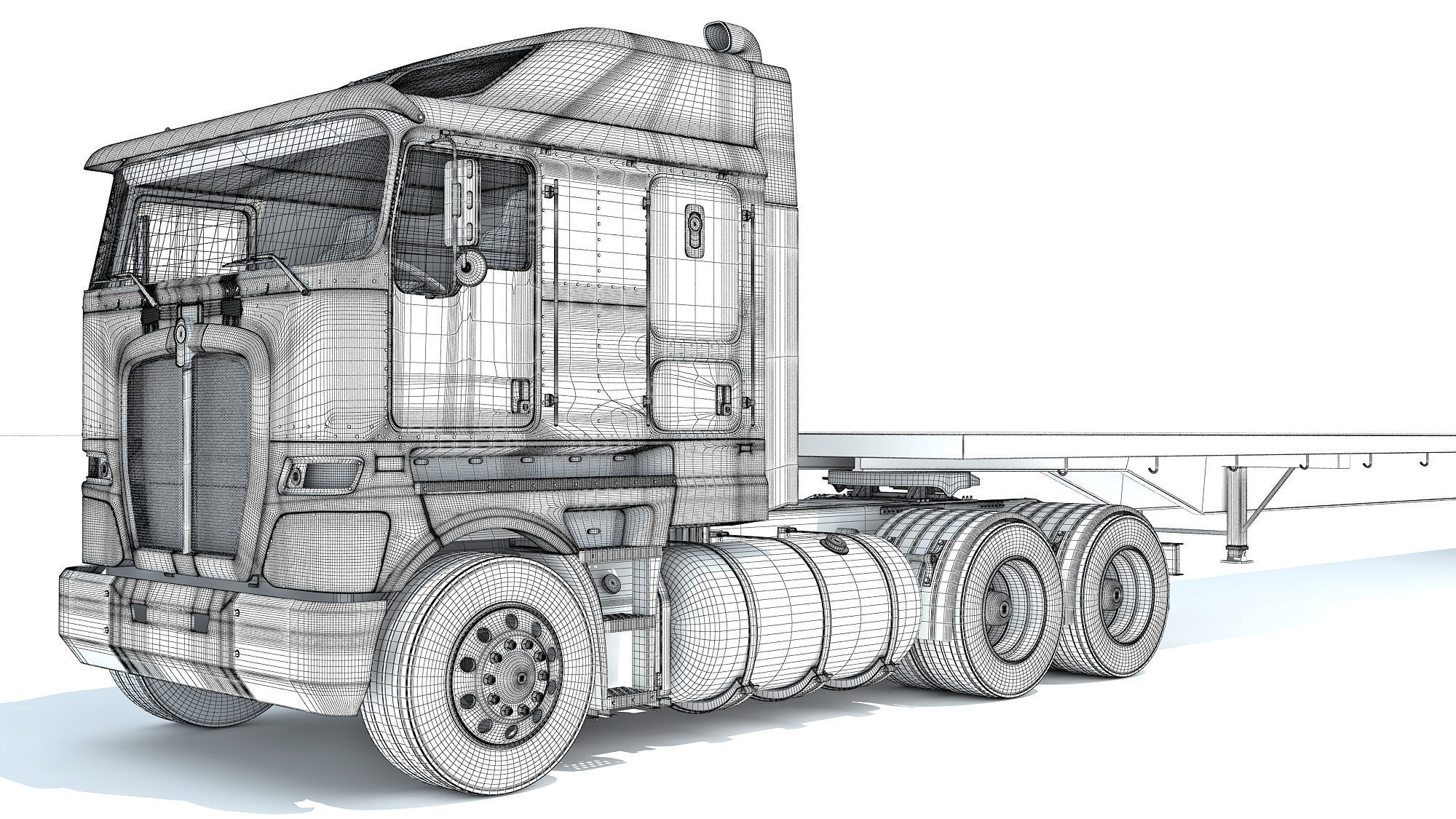 Truck with Flatbed Trailer 3D model_21