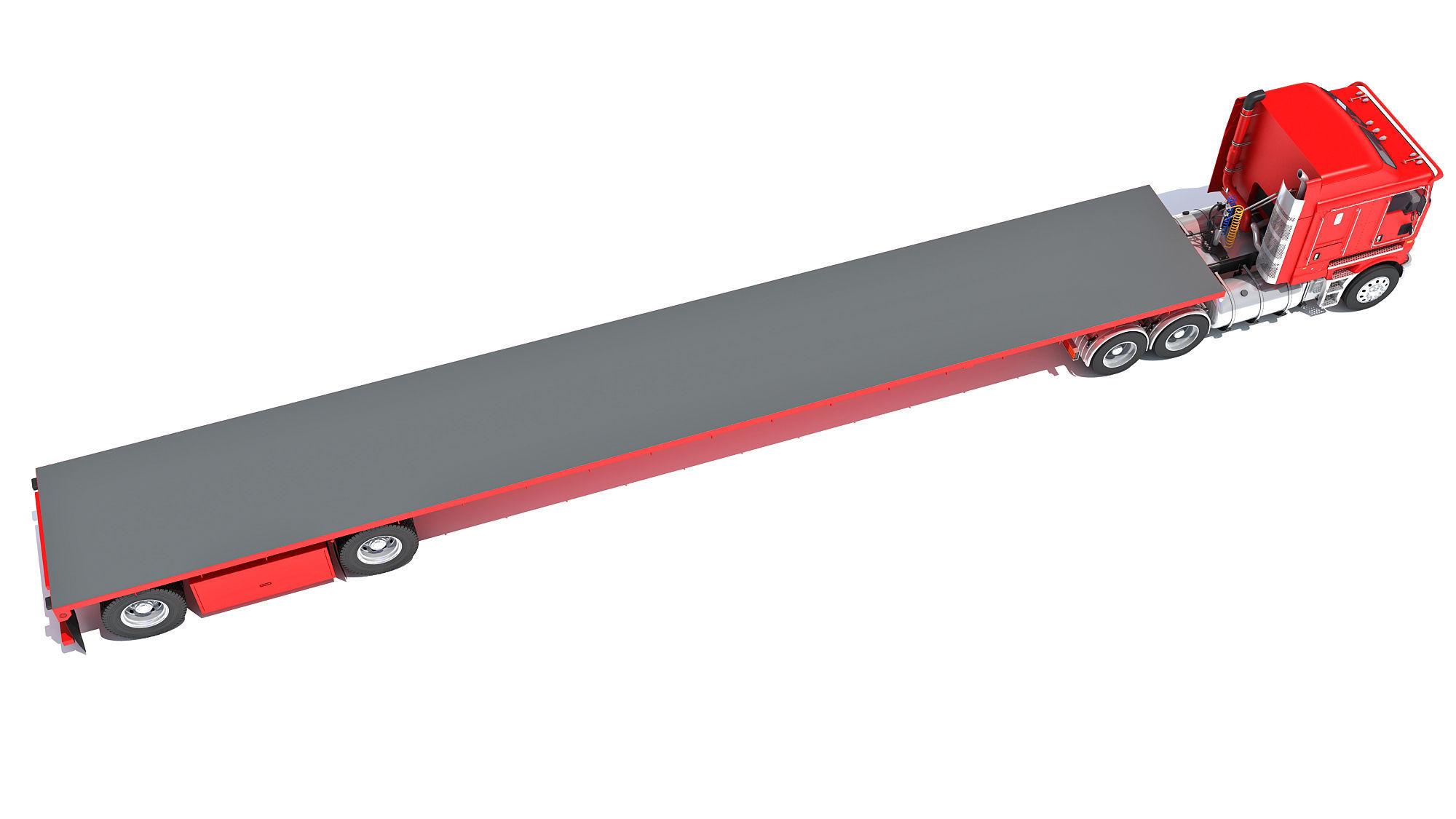 Truck with Flatbed Trailer 3D model_6