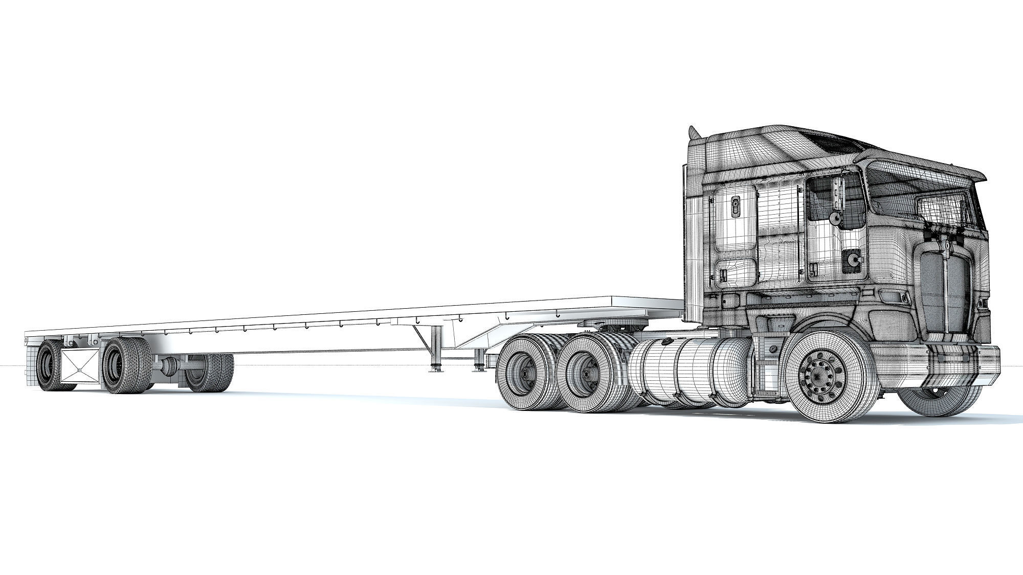 Truck with Flatbed Trailer 3D model_20