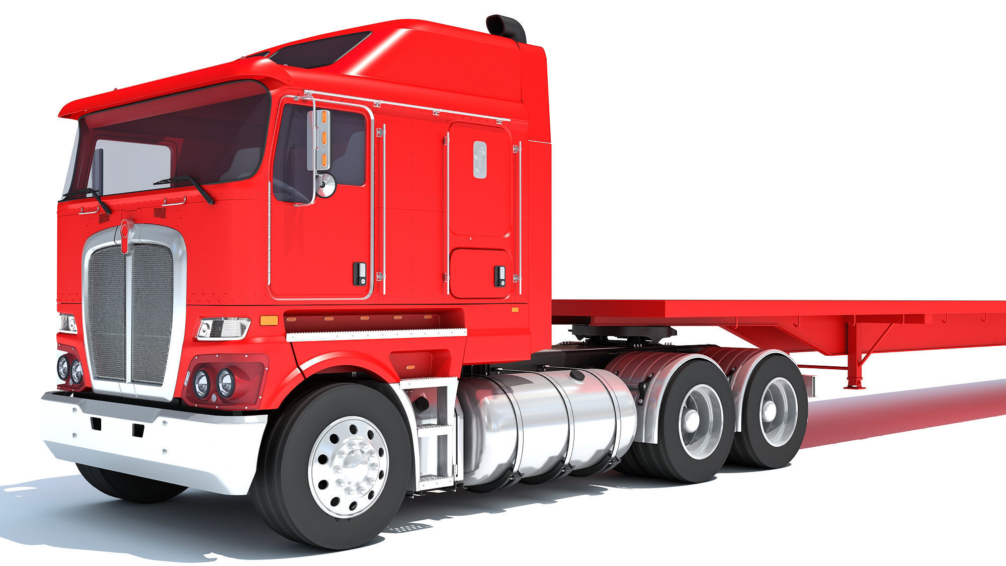 Truck with Flatbed Trailer 3D model_12