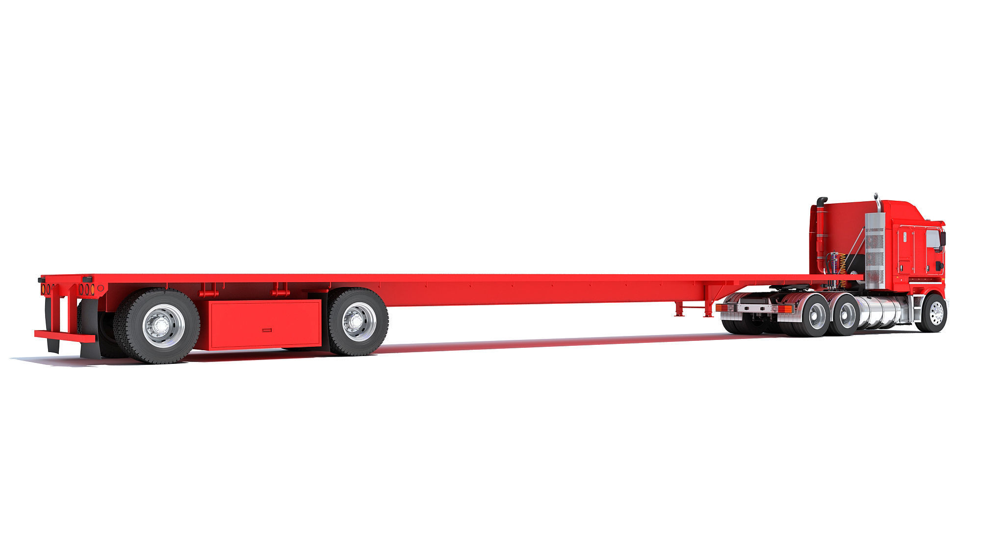 Truck with Flatbed Trailer 3D model_4