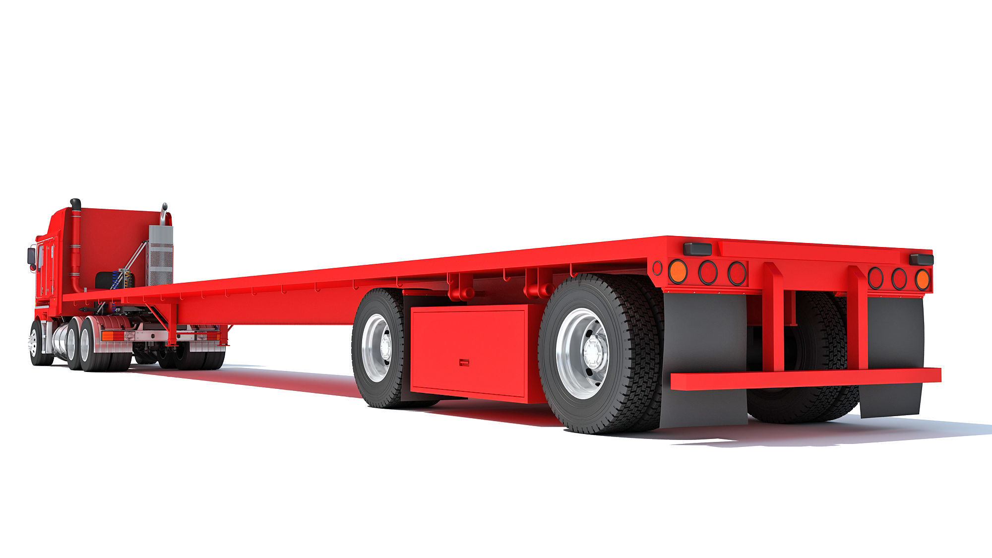 Truck with Flatbed Trailer 3D model_3