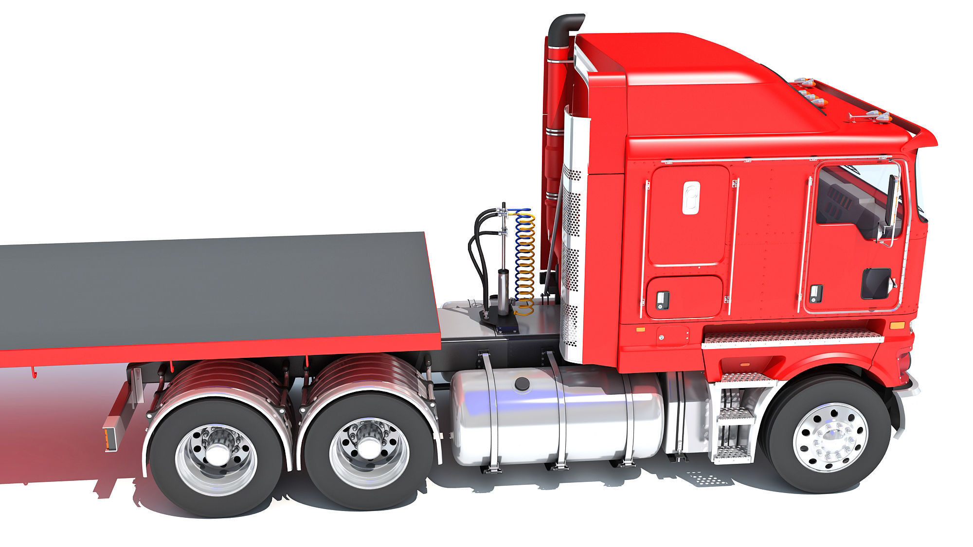 Truck with Flatbed Trailer 3D model_14