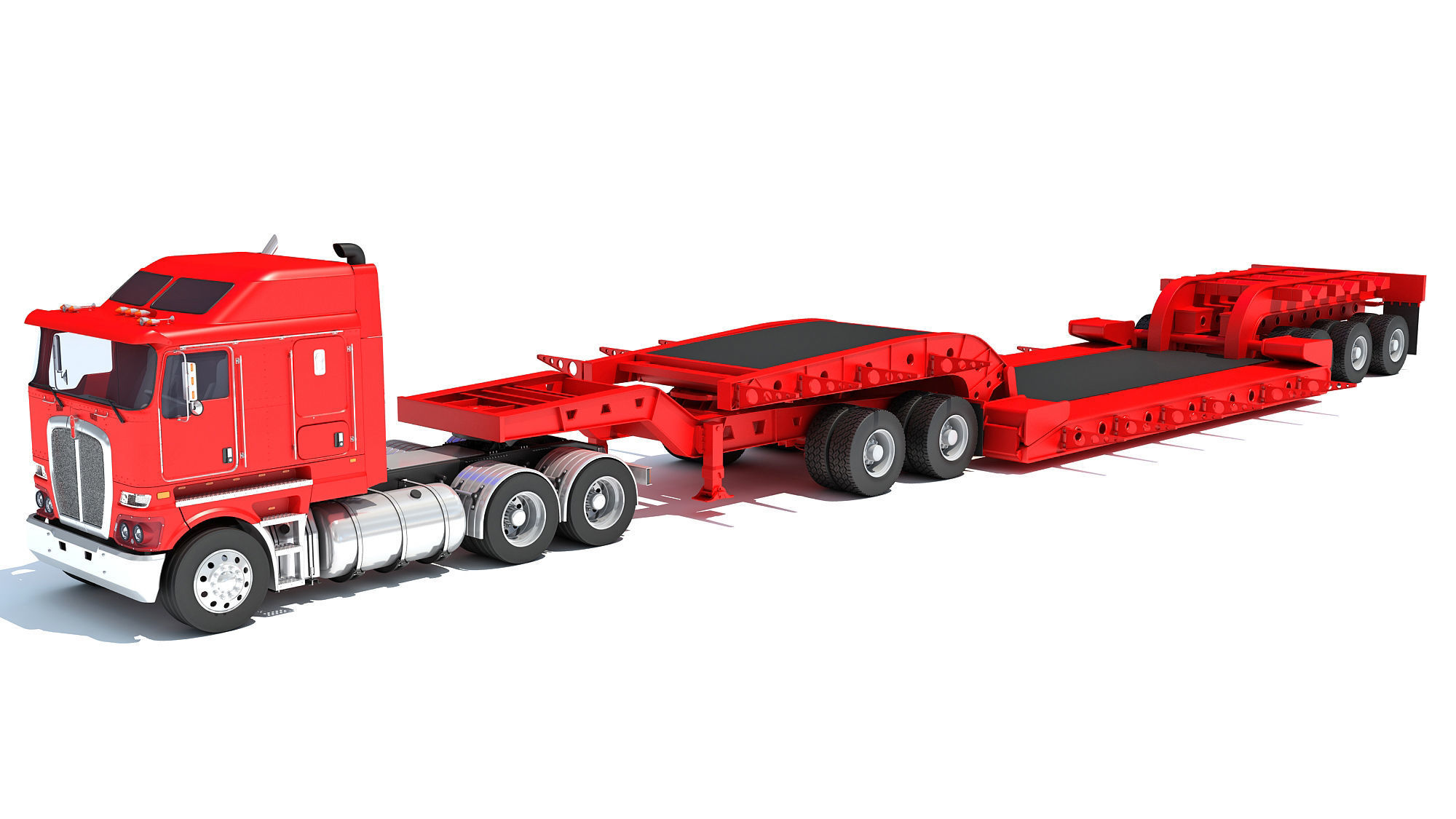 Truck with Lowboy Trailer 3D model_8