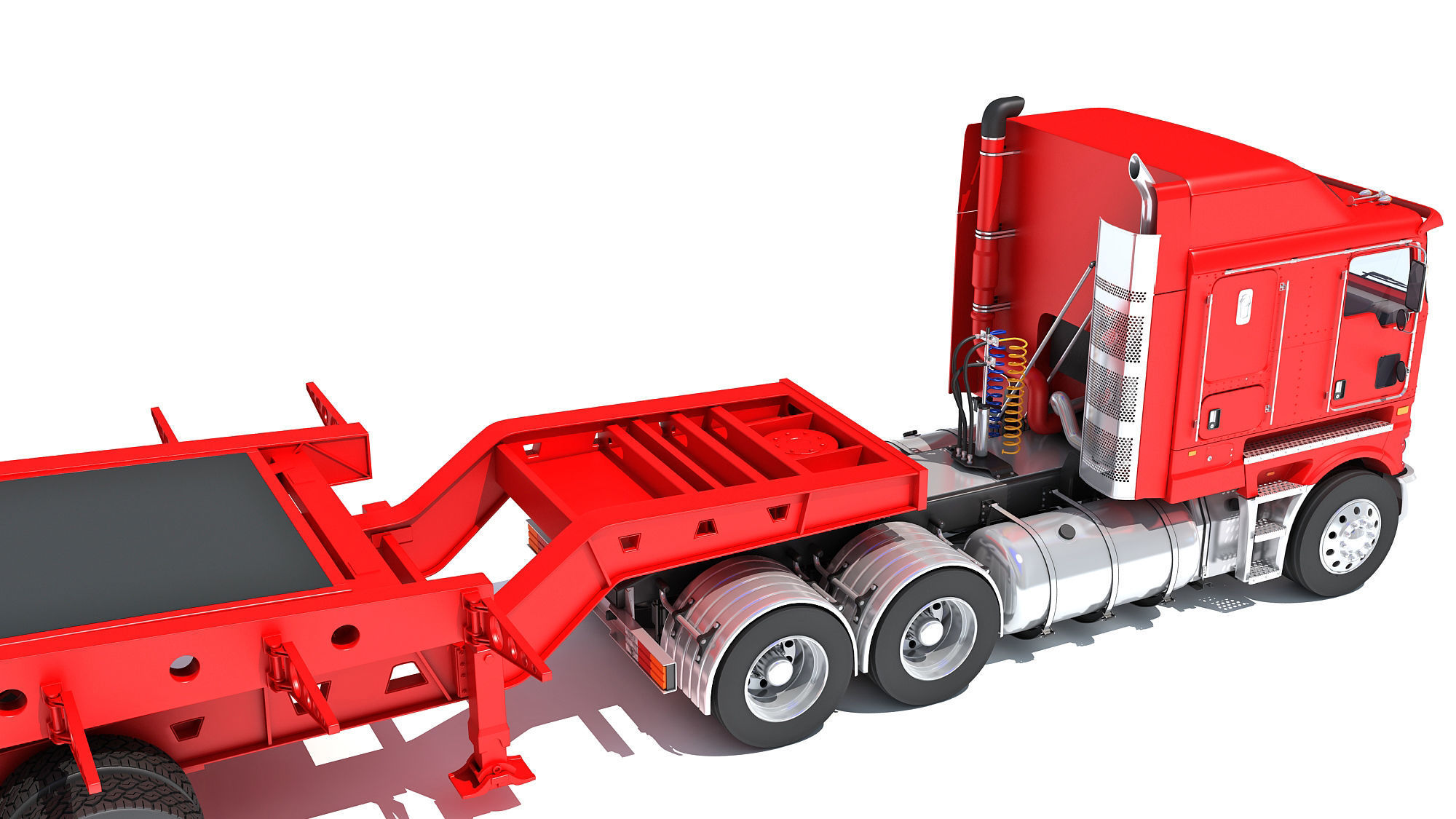 Truck with Lowboy Trailer 3D model_16