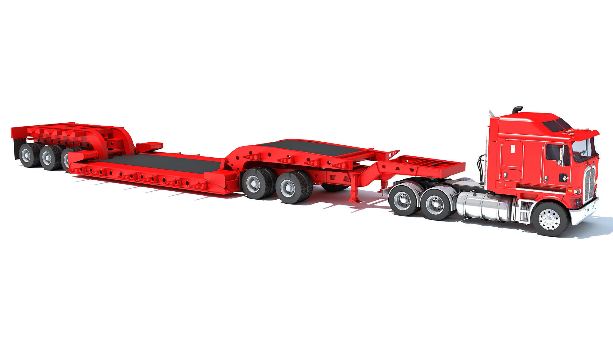 Truck with Lowboy Trailer 3D model_7