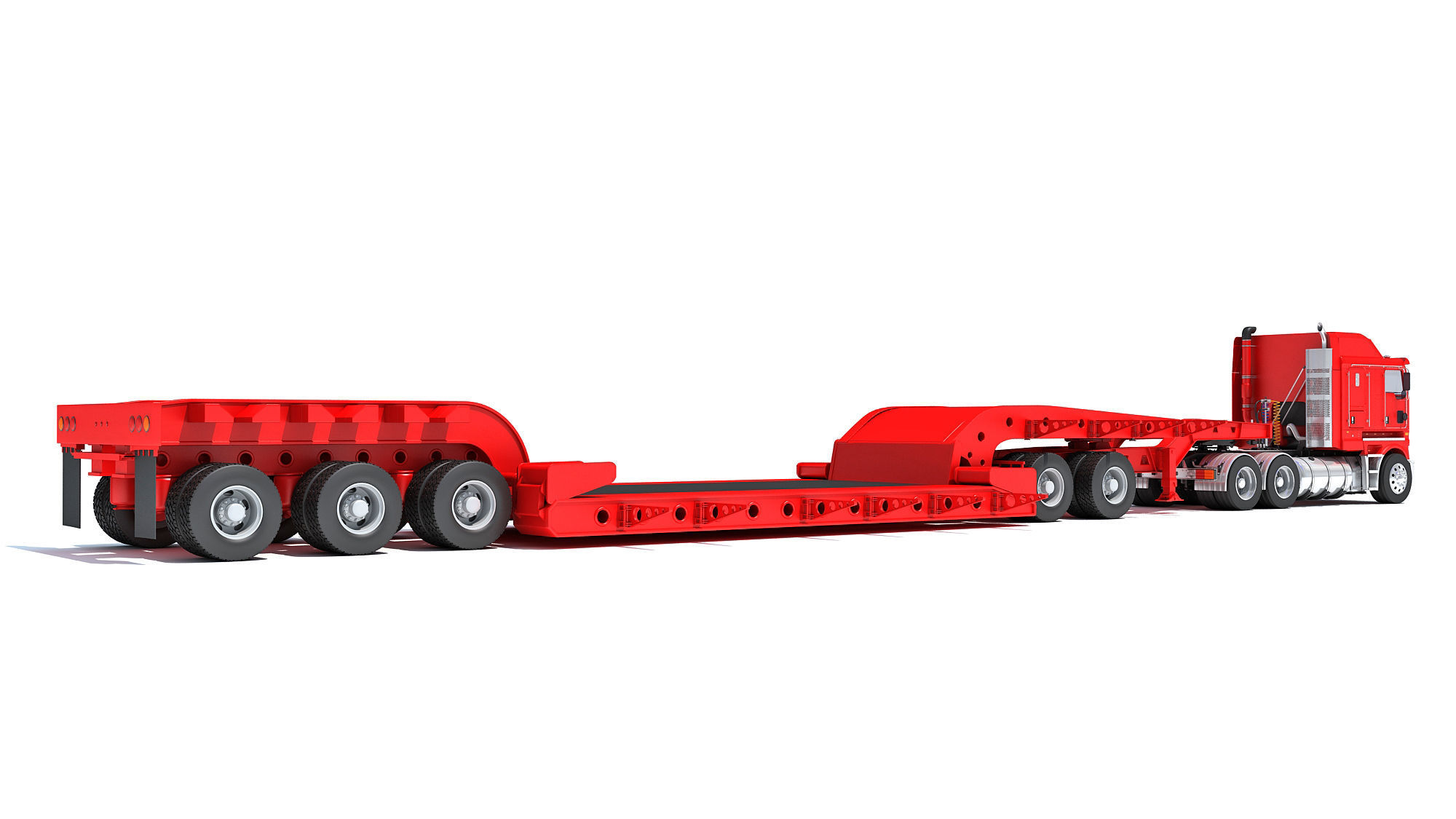 Truck with Lowboy Trailer 3D model_4
