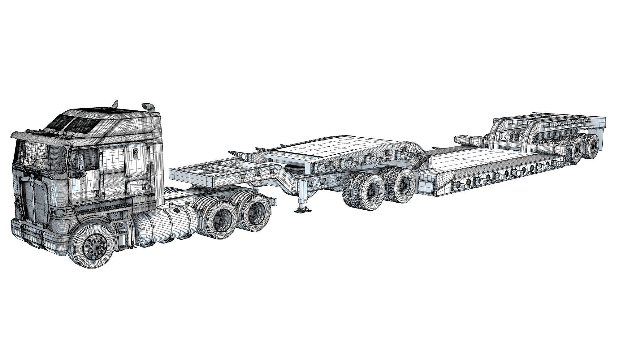 Truck with Lowboy Trailer 3D model_17