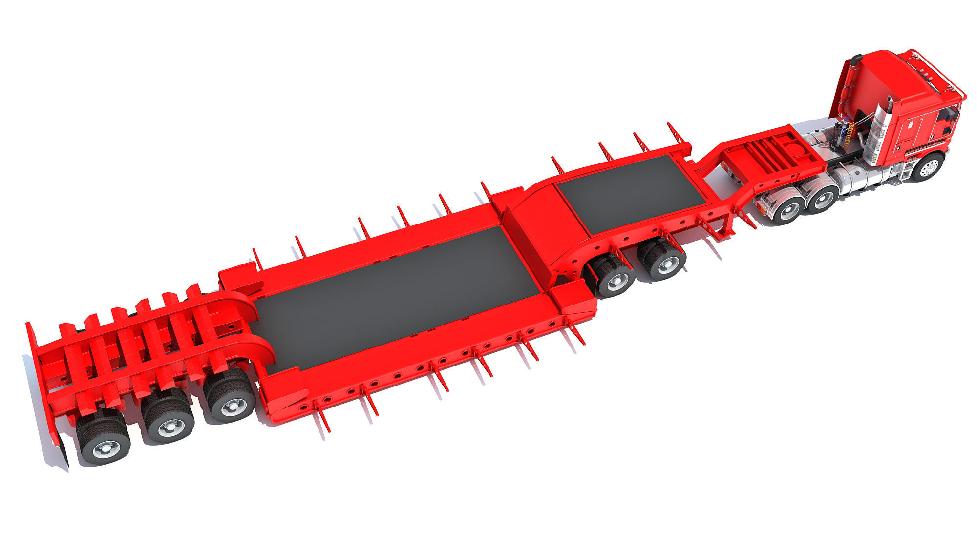 Truck with Lowboy Trailer 3D model_6