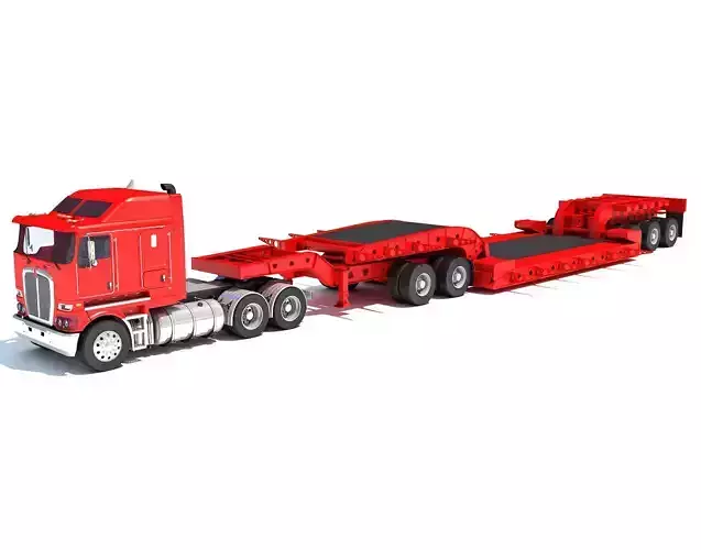 Truck with Lowboy Trailer 3D model