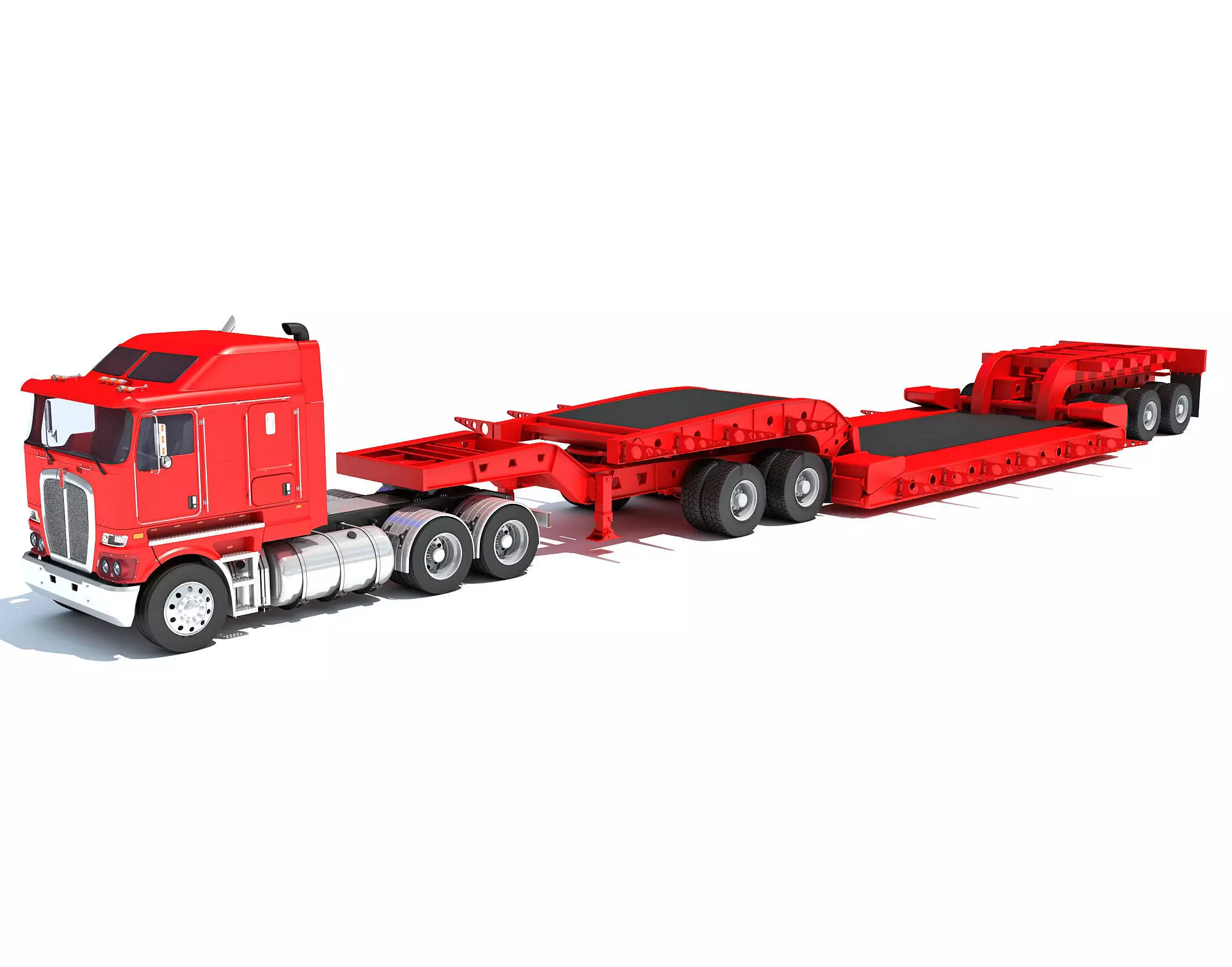 Truck with Lowboy Trailer 3D model_0