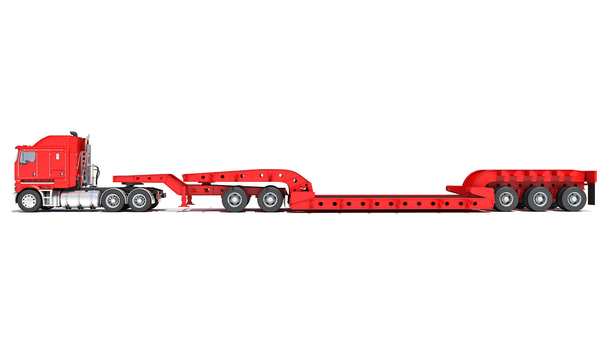 Truck with Lowboy Trailer 3D model_1