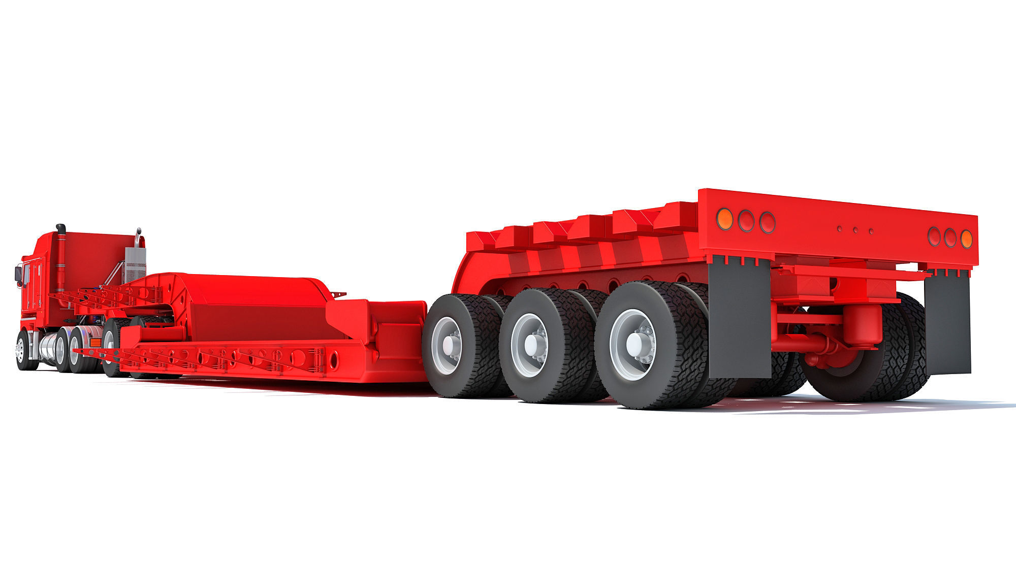 Truck with Lowboy Trailer 3D model_3