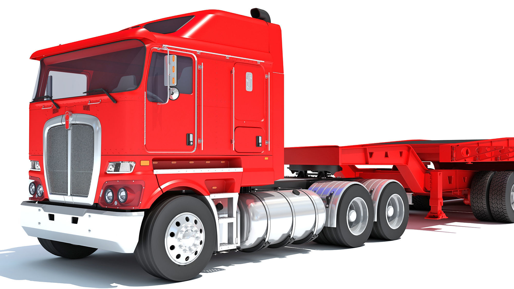 Truck with Lowboy Trailer 3D model_12