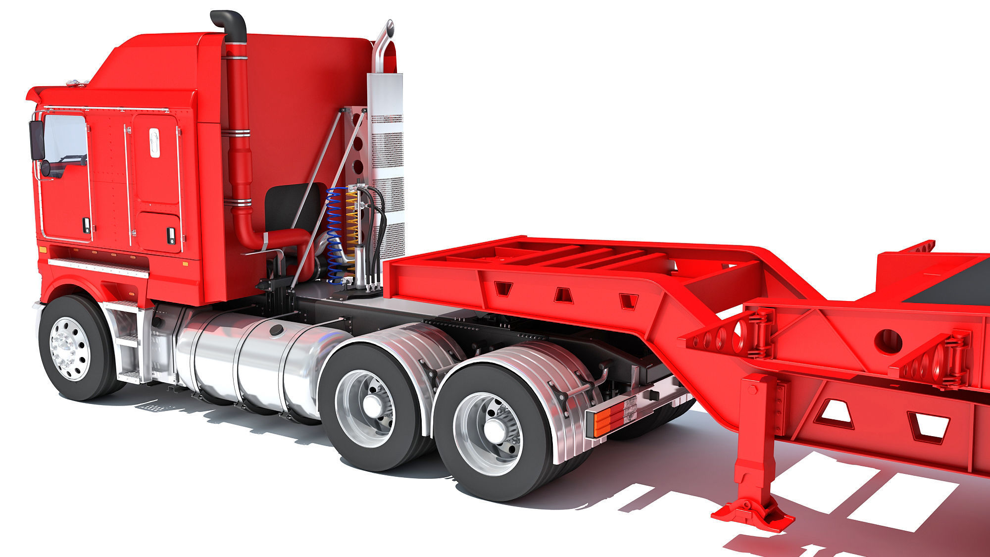 Truck with Lowboy Trailer 3D model_13