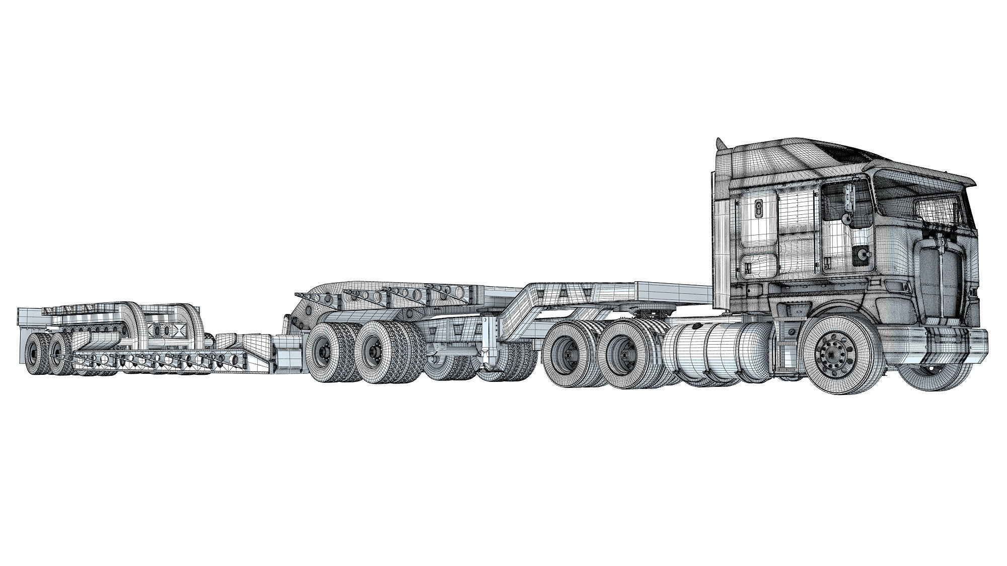 Truck with Lowboy Trailer 3D model_20