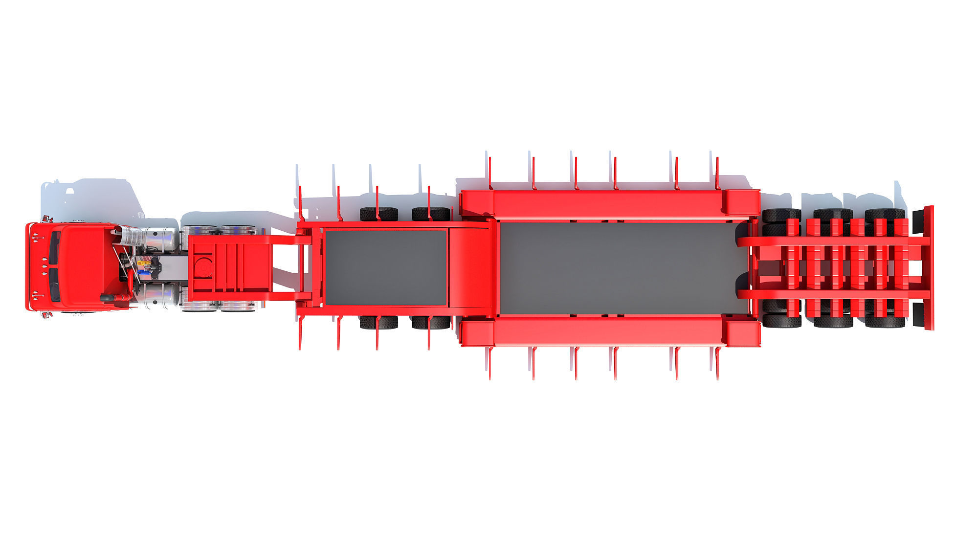 Truck with Lowboy Trailer 3D model_11