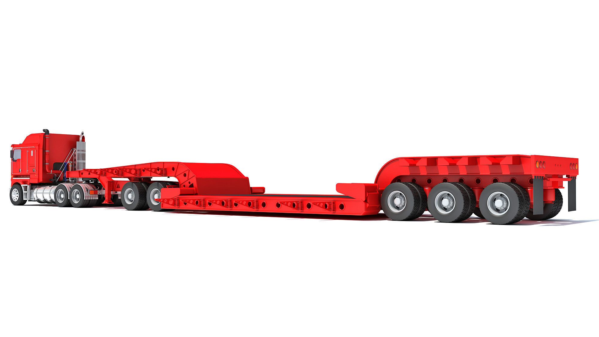 Truck with Lowboy Trailer 3D model_2