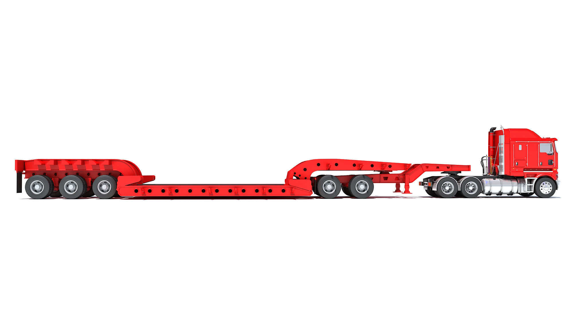 Truck with Lowboy Trailer 3D model_5