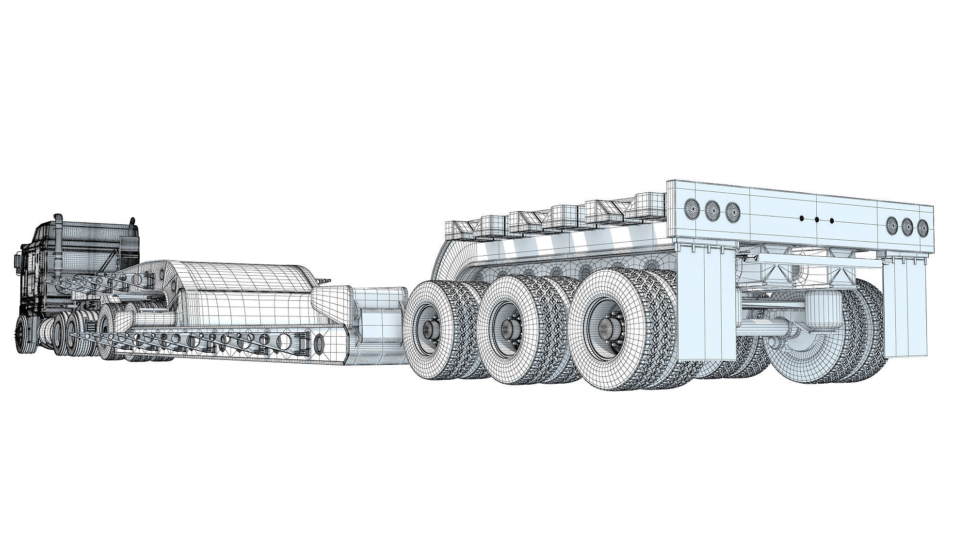 Truck with Lowboy Trailer 3D model_18