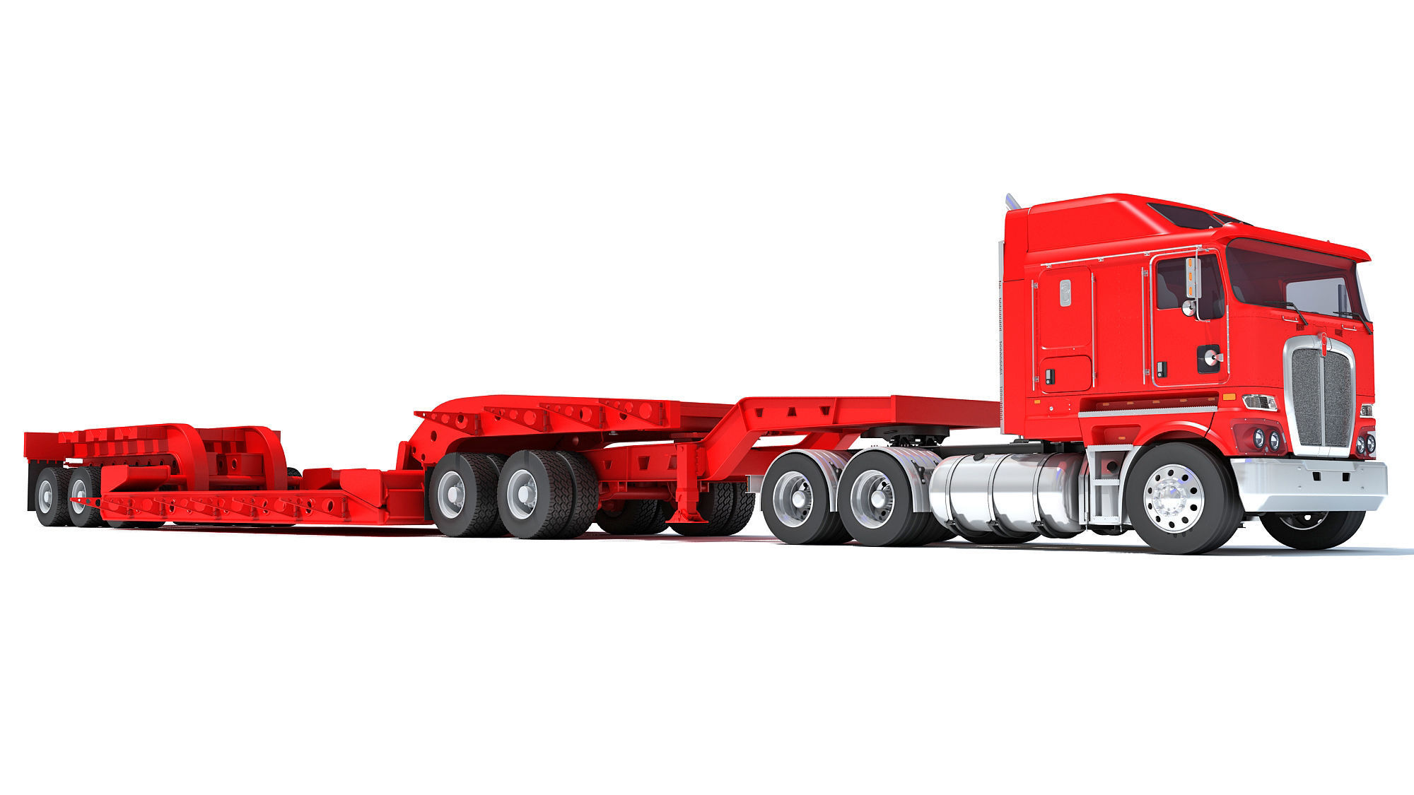 Truck with Lowboy Trailer 3D model_9