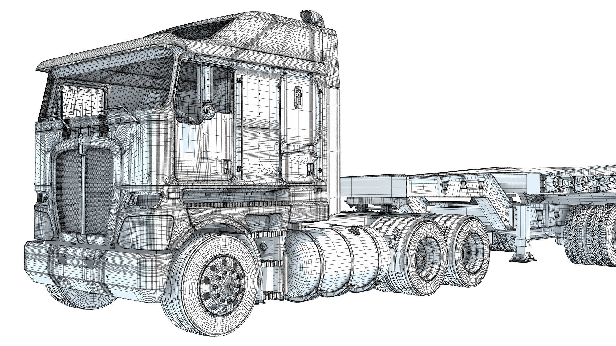 Truck with Lowboy Trailer 3D model_21