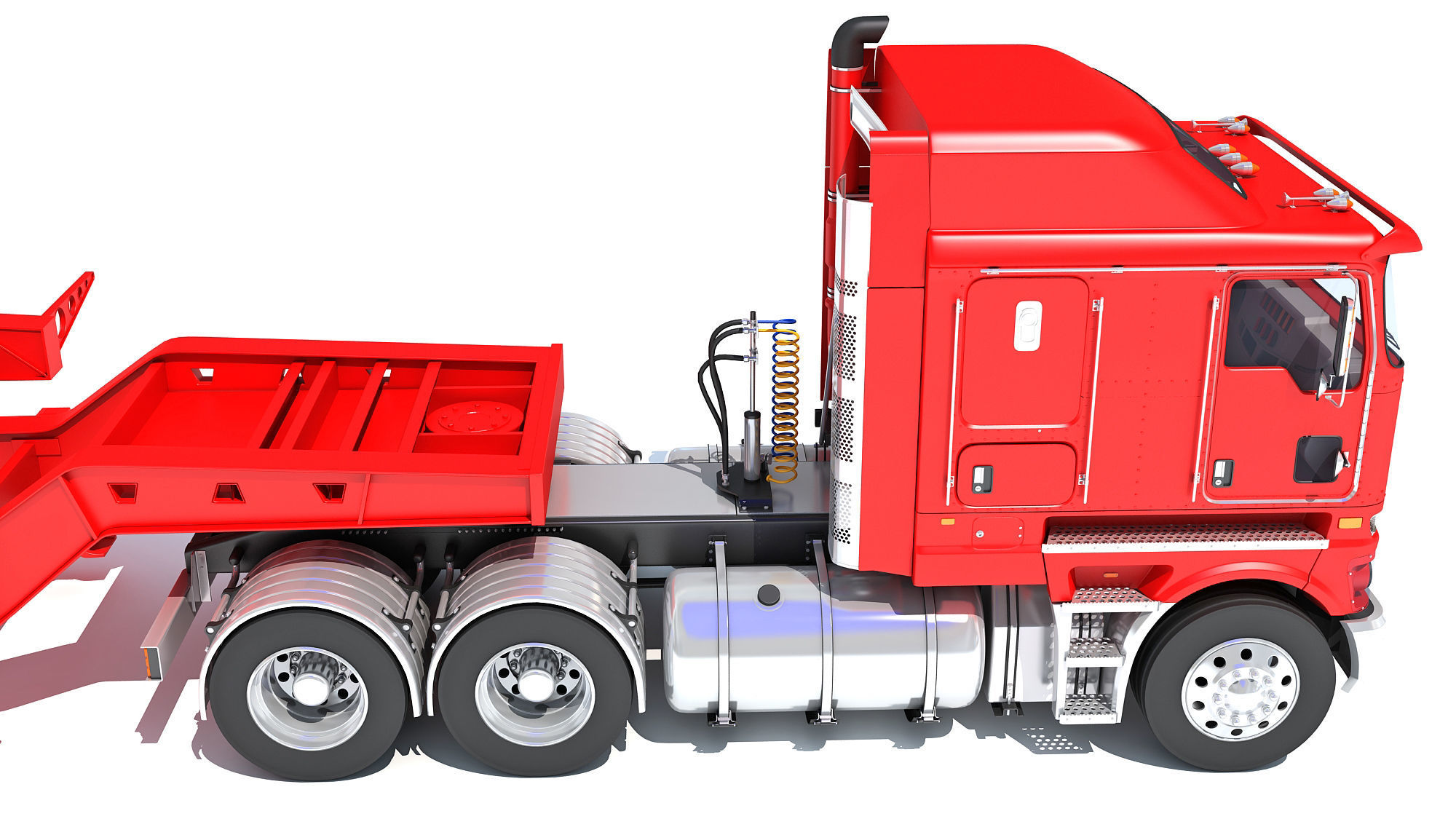 Truck with Lowboy Trailer 3D model_14