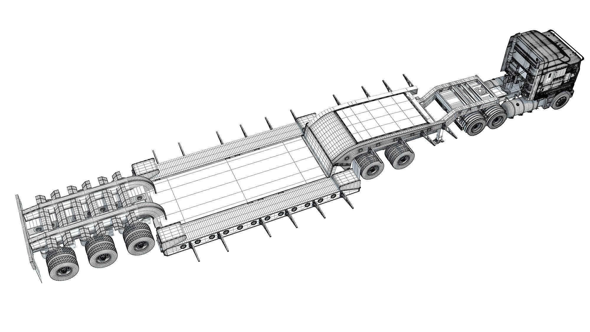 Truck with Lowboy Trailer 3D model_19