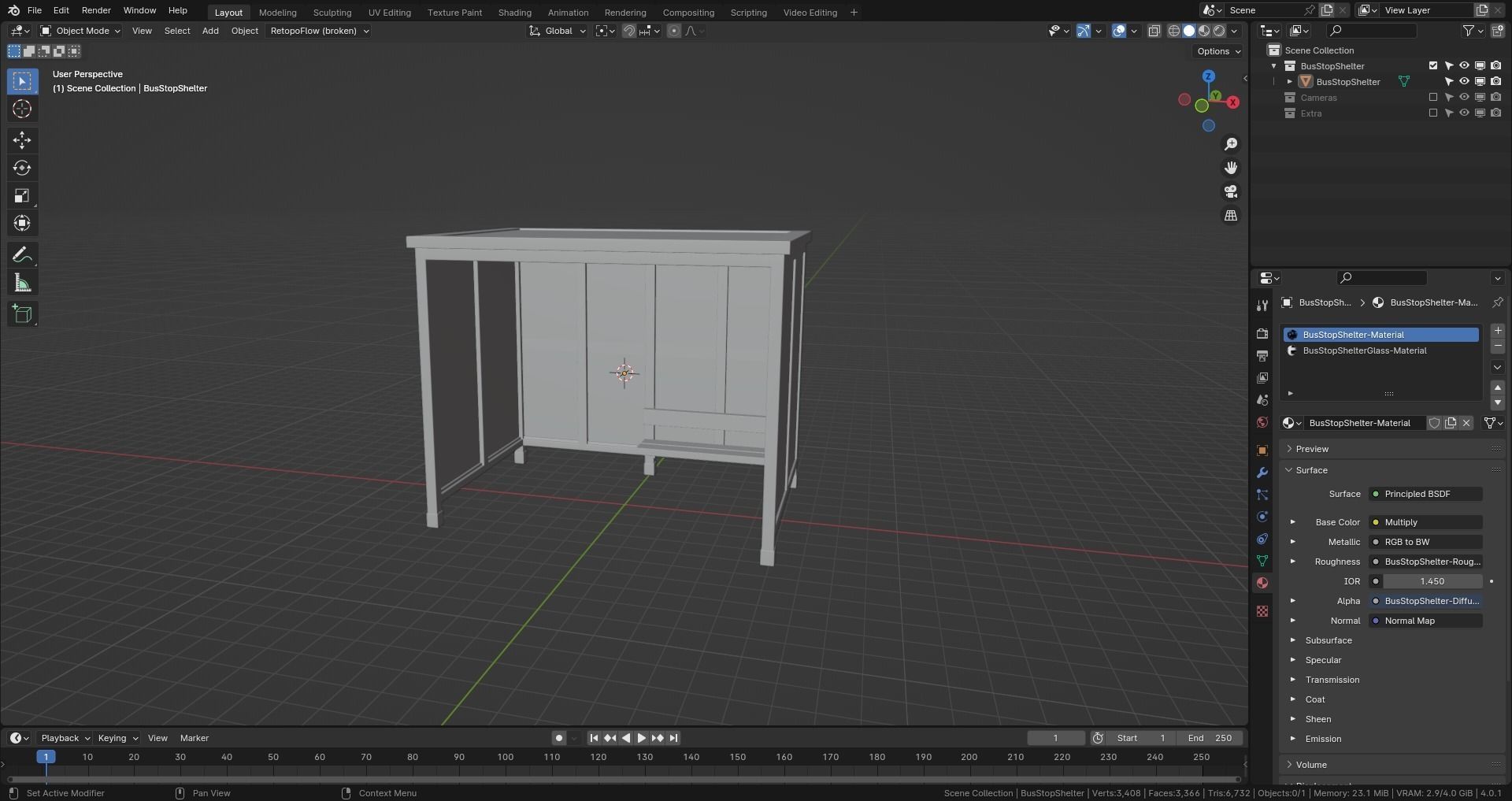 Bus Stop Shelter 1 Low-poly 3D model_16