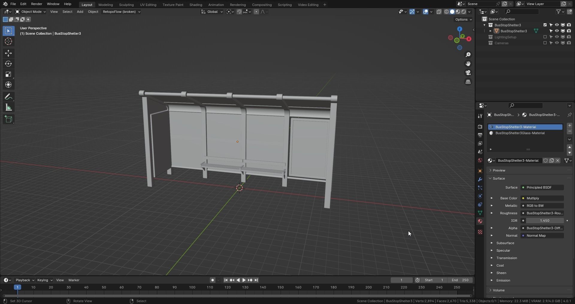 Bus Stop Shelter 3 Low-poly 3D model_12