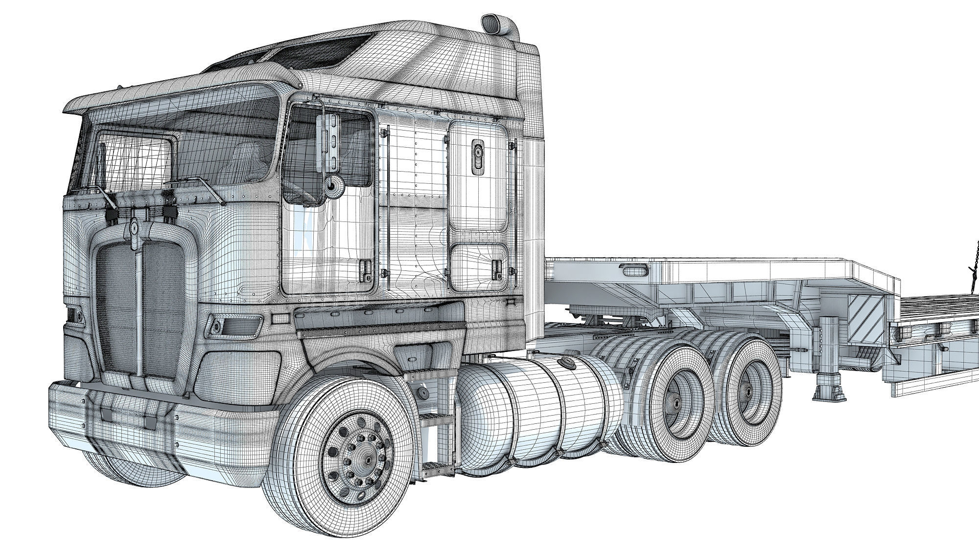 Truck with Platform Trailer 3D model_21
