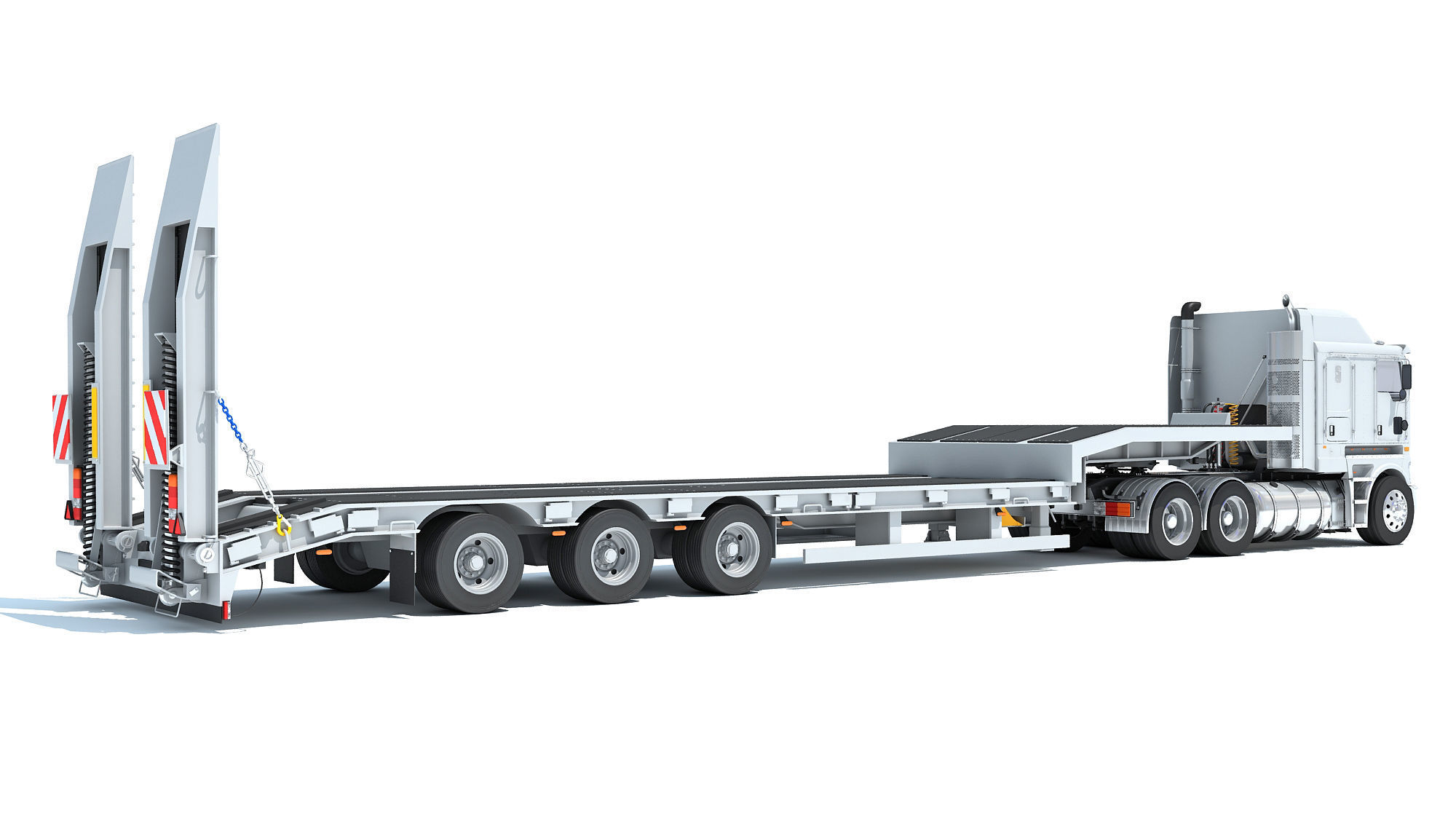Truck with Platform Trailer 3D model_4