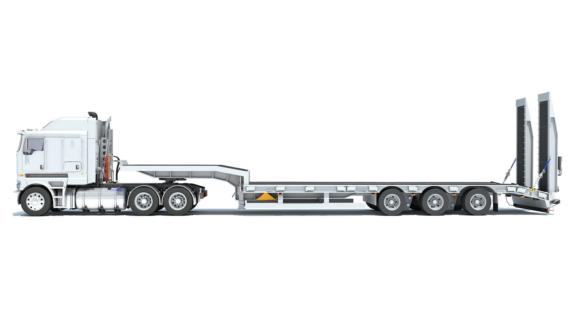 Truck with Platform Trailer 3D model_1