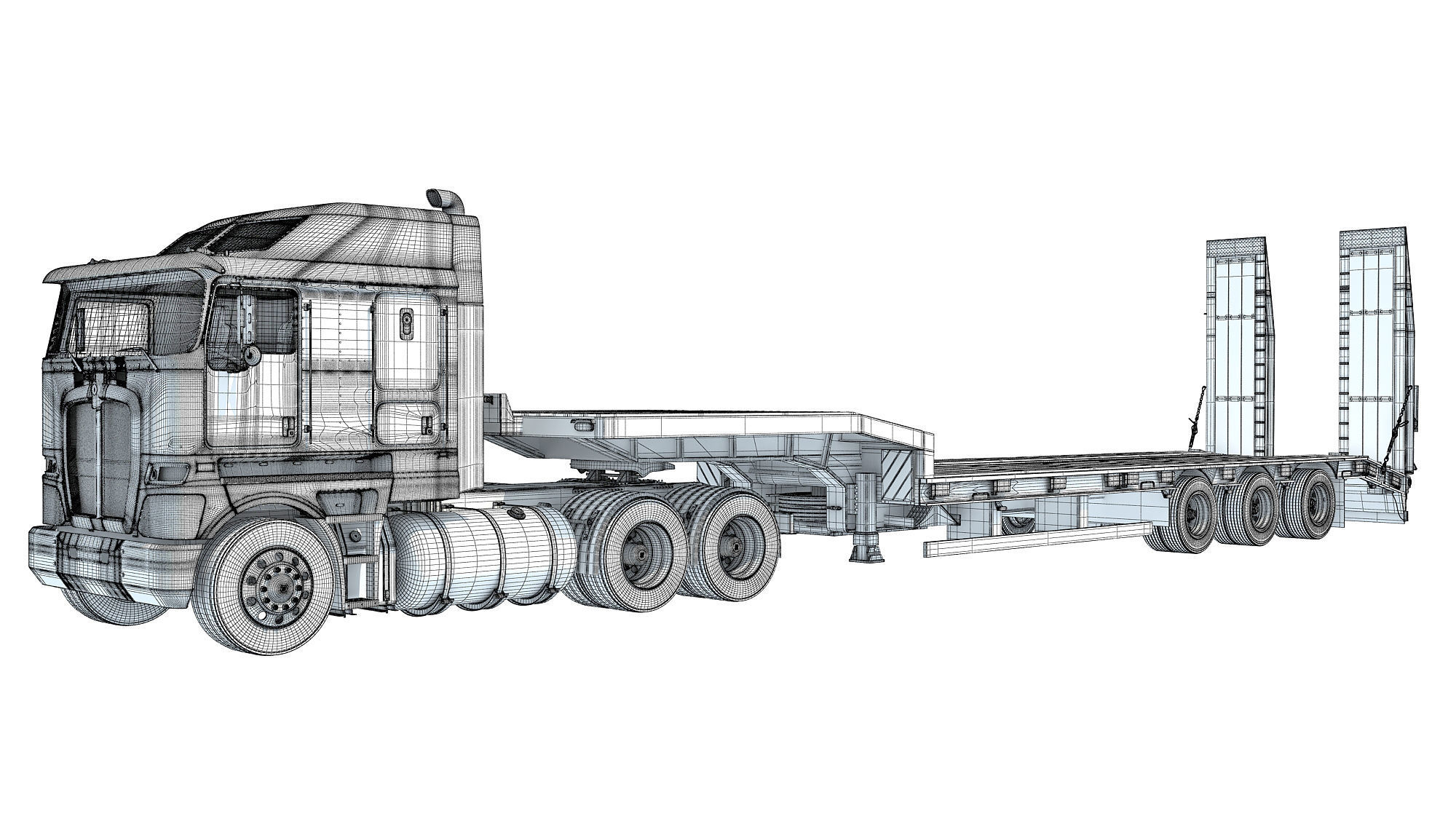 Truck with Platform Trailer 3D model_17