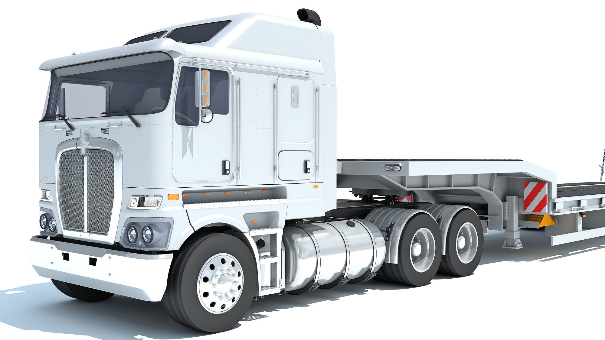 Truck with Platform Trailer 3D model_12