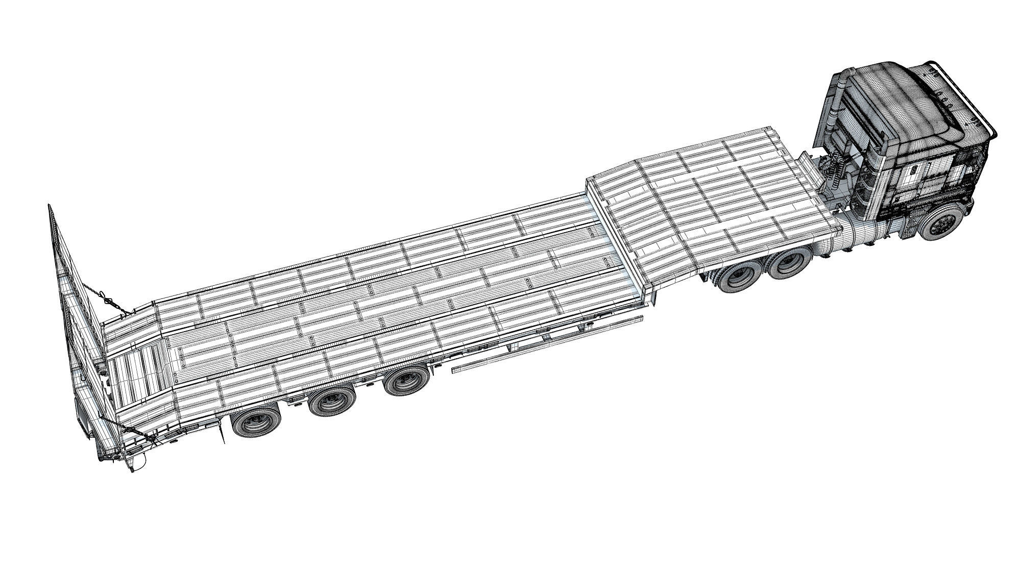 Truck with Platform Trailer 3D model_19