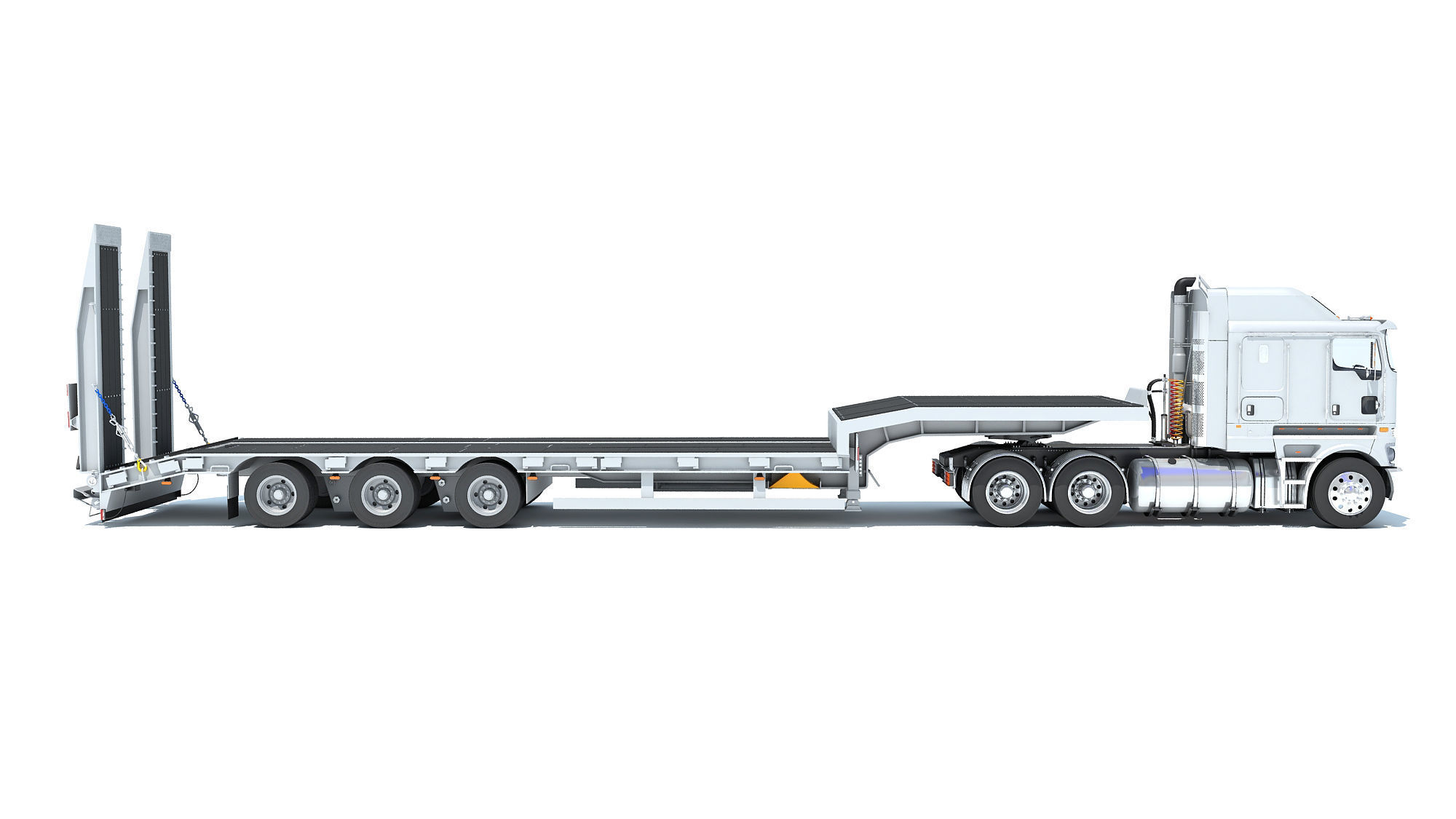 Truck with Platform Trailer 3D model_5