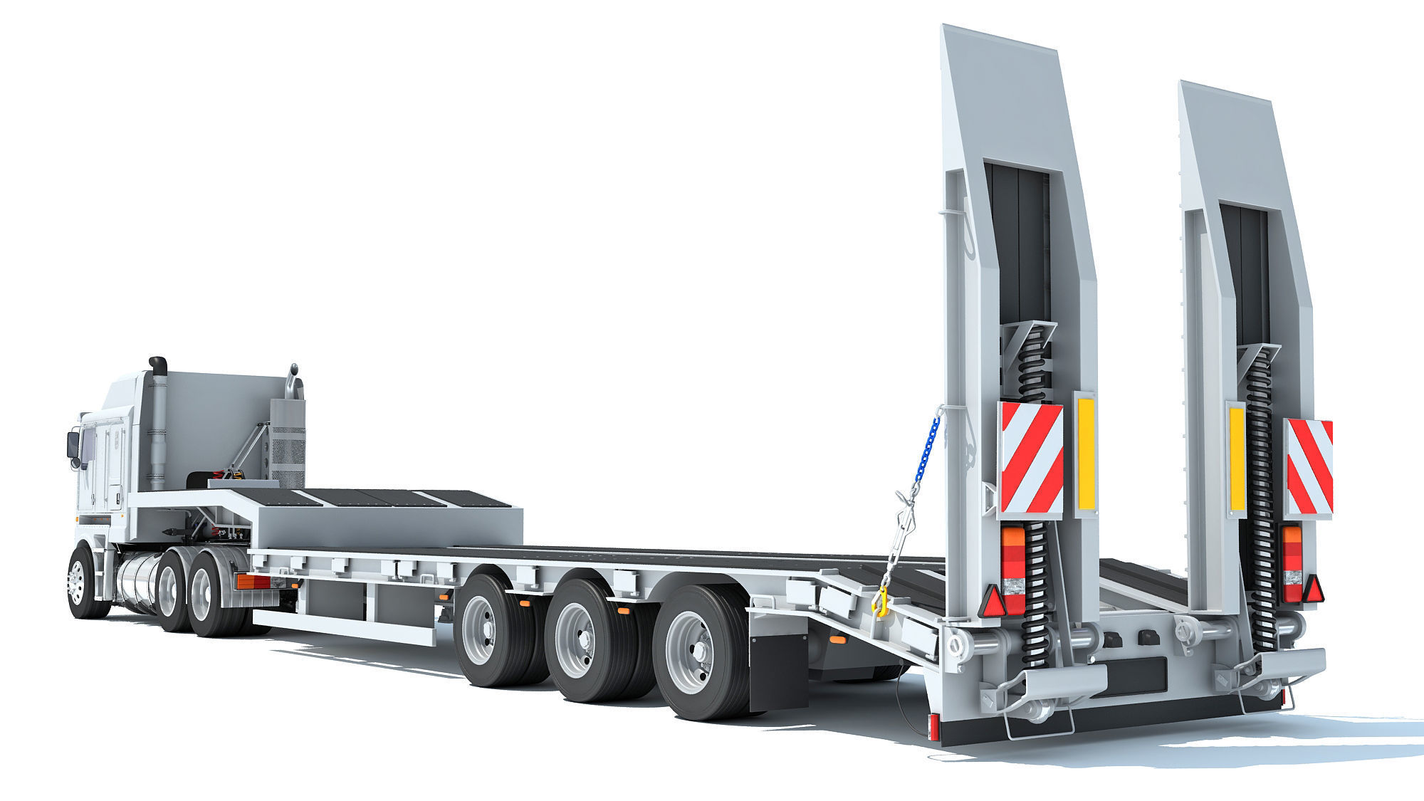 Truck with Platform Trailer 3D model_3